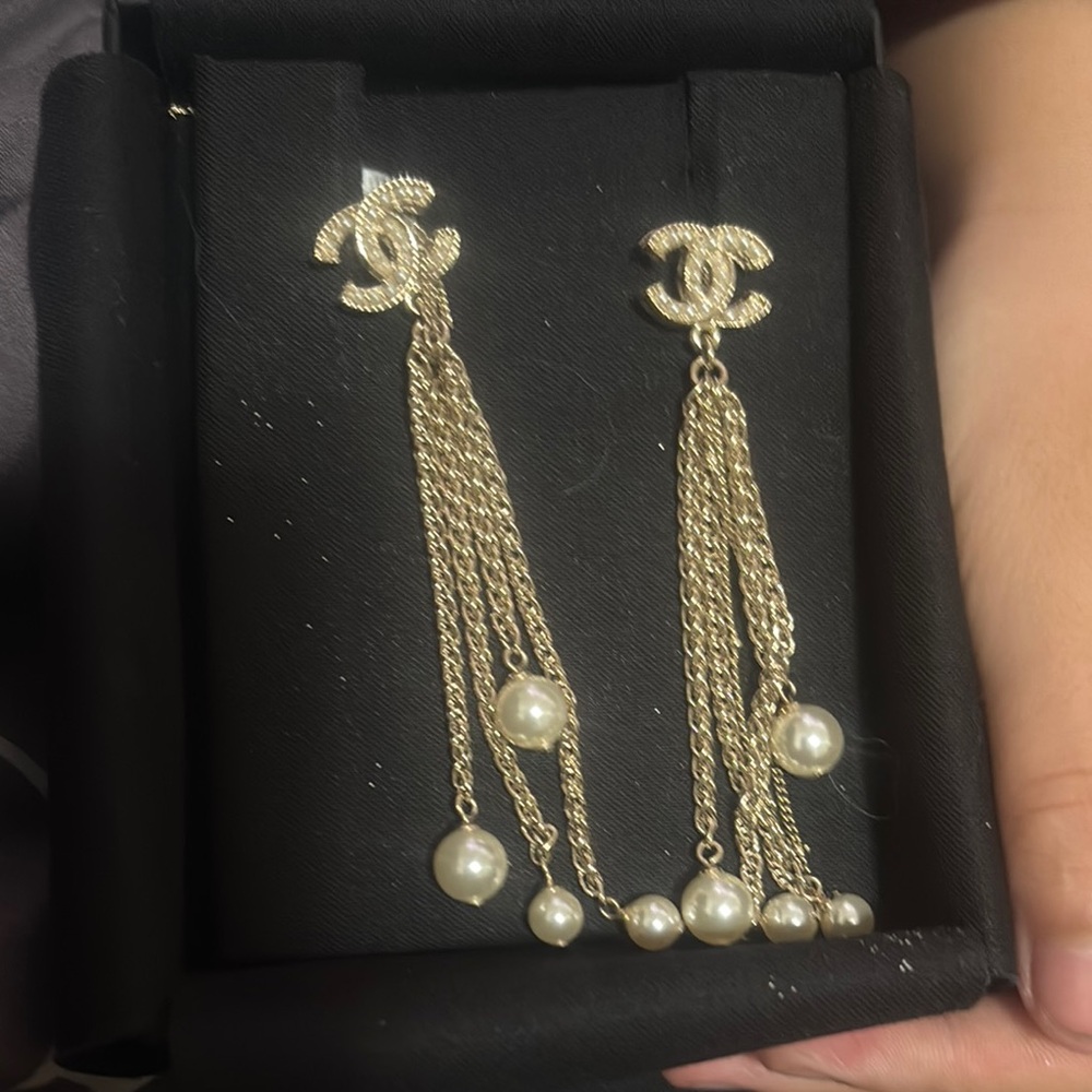 Chanel Gold and Pearl Dangle Earrings